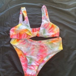 Tie Dye Bikini Set w/ Knot Top & High Waist Btm Sm